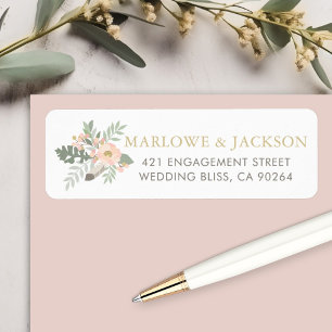Blush roze en Gold Floral Wedding Return Address Etiket
