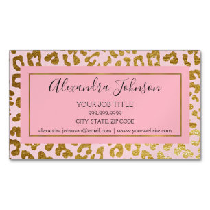 Blush Roze en Gold Foil Leopard Animal Print Magnetisch Visitekaartje