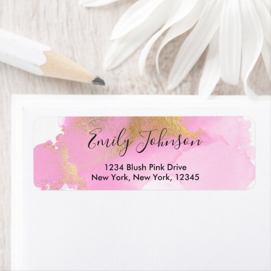 Blush Roze en Gold Foil Wash Adres label (Insitu)