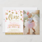 Blush roze en goud 1e verjaardag uitnodiging (Voorkant)