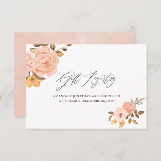 Blush Roze en Goud Bloemen Bruids Gift Registry Informatiekaartje (Voorkant / Achterkant)