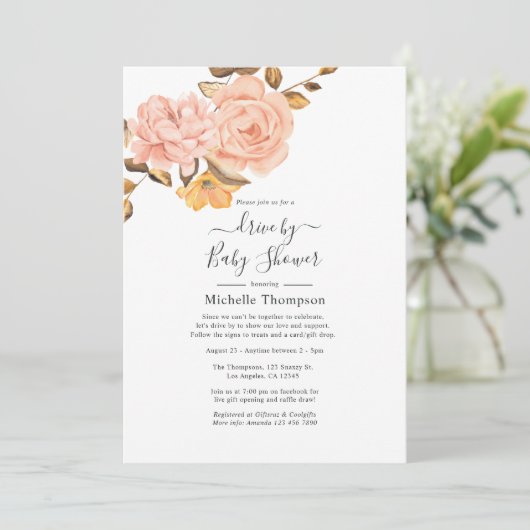 Blush Roze en Goud Bloemen Drive Door Douche Kaart (Staand voorkant)