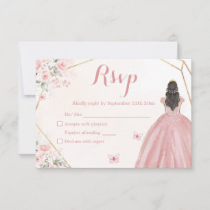 Blush roze en Goud Bloemen Meisje Sweet Sixteen RSVP Kaartje