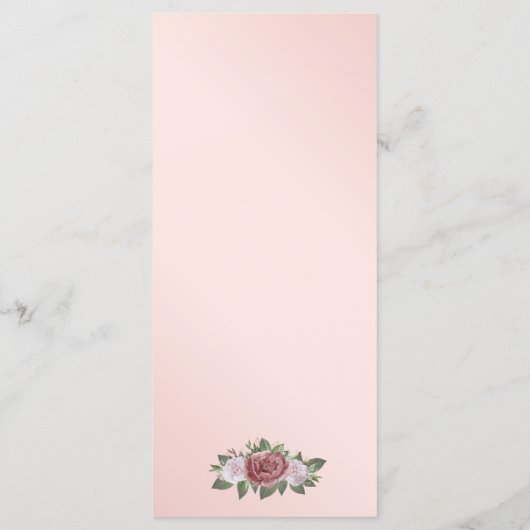 Blush Roze en Goud Bloemen Trouwmenu Menu (Achterkant)
