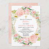 Blush roze en goud bloemenmeisje doop kaart (Voorkant / Achterkant)