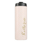 Blush Roze en Goud Griekse Sleutel Monogram Thermosbeker (Voorkant)