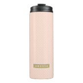 Blush Roze en Goud Kleine Stippen Monogram Thermosbeker (Voorkant)