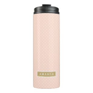 Blush Roze en Goud Kleine Stippen Monogram Thermosbeker