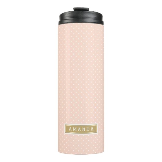 Blush Roze en Goud Kleine Stippen Monogram Thermosbeker (Voorkant)