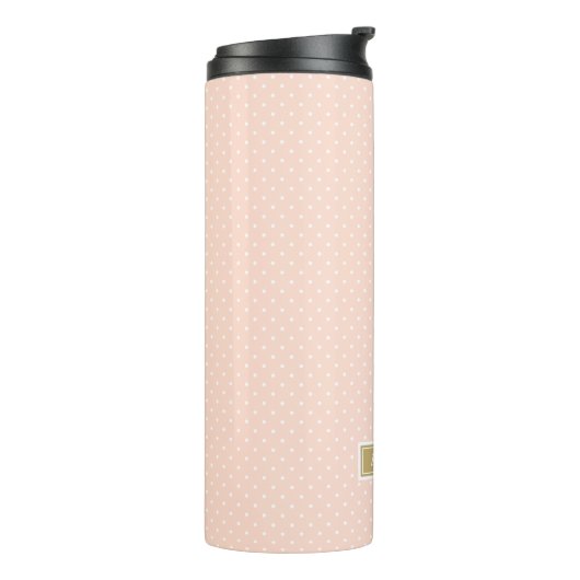 Blush Roze en Goud Kleine Stippen Monogram Thermosbeker (Gedraaid links)
