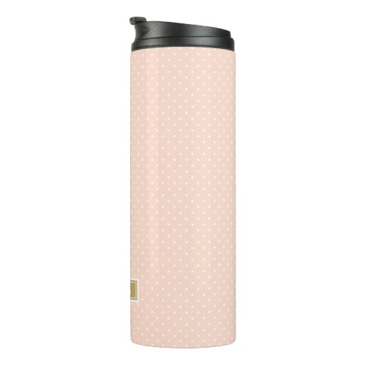 Blush Roze en Goud Kleine Stippen Monogram Thermosbeker (Geroteerd rechts)