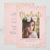 Blush Roze en Goud Luxe Graduatie Uitnodigingen (Voorkant / Achterkant)