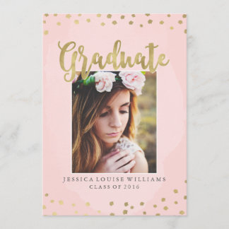 Blush Roze en Goud Luxe Graduatie Uitnodigingen