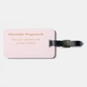 Blush roze en goud modern gepersonaliseerd monogra bagagelabel (Achterkant horizontaal)