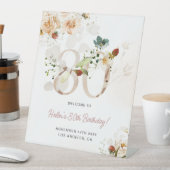Blush Roze en Gouden Bloemen 80ste Verjaardag Welk Reclamebord Met Voetstuk (Insitu)