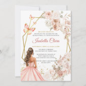 Blush Roze en Gouden Bloemen Prinses Quinceanera Kaart (Voorkant)