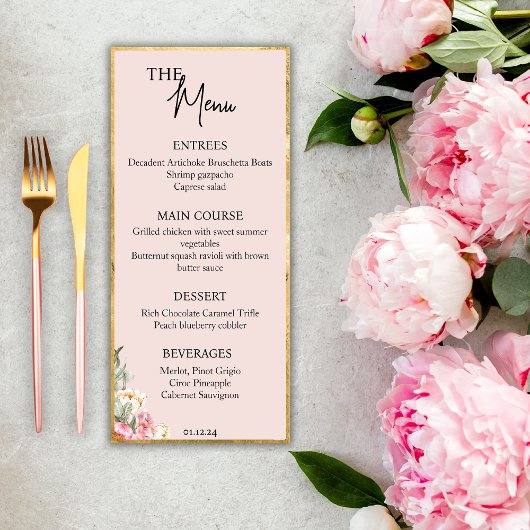 Blush Roze en Gouden Bruiloft Menu