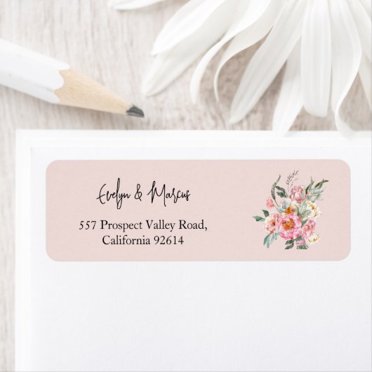 Blush Roze en Gouden Bruiloft Retouradres Label (Insitu)