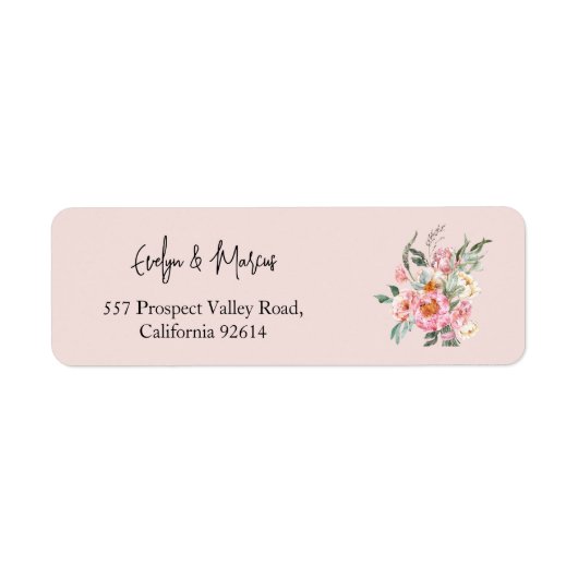 Blush Roze en Gouden Bruiloft Retouradres Label (Voorkant)