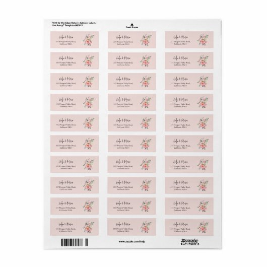 Blush Roze en Gouden Bruiloft Retouradres Label (Full Sheet)