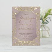 Blush Roze en Gouden Bruiloft Uitnodiging (Staand voorkant)