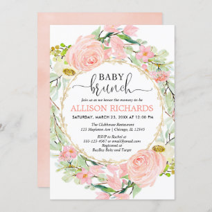 Blush roze en gouden brunch meisje baby shower flo kaart