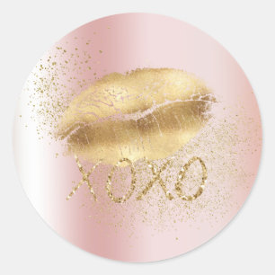 Blush roze en gouden lippen kus gouden glitter XOX Ronde Sticker