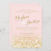 Blush Roze en Gouden Sparkle Lights Bruiloft Kaart (Voorkant / Achterkant)