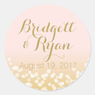 Blush Roze en Gouden Twinkle Lichten Ronde Sticker