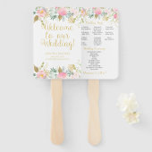 Blush Roze en Gouden Waterverf Bloemen Programma F Handwaaier (Voorkant en achterkant)