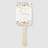 Blush Roze en Gouden Waterverf Bloemen Programma F Handwaaier (Voorkant)