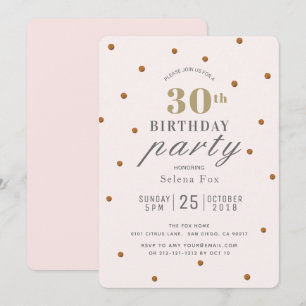 Blush roze en goudglitter Stippen Birthday Uitnodi Kaart
