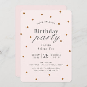 Blush roze en goudglitter Stippen Birthday Uitnodi Kaart