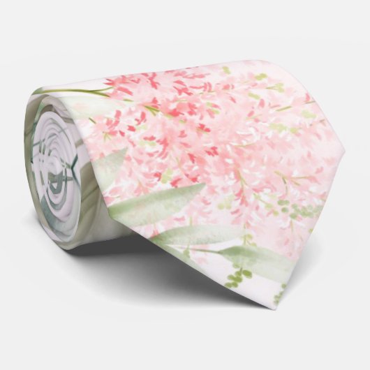 Blush roze en Greenery Leaves Chic Wedding Groom Stropdas (Opgerold)