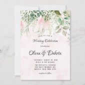 Blush roze en Greenery Leaves Chic Wedding Kaart (Voorkant)