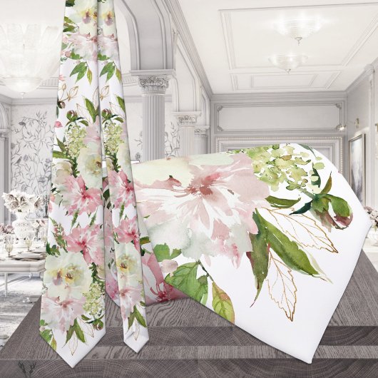 Blush roze en Greenery White Wedding Stropdas