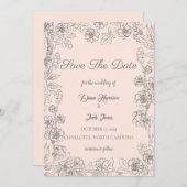 Blush roze en grijs sparen de datumbruiloft kaart (Voorkant / Achterkant)