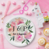 Blush roze en grijze flacon-monogram papieren bordje (Feest)