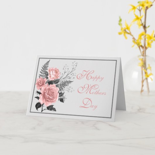 Blush roze en grijze Moederdag Kaart (Gele Bloem)