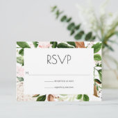 Blush Roze en groen bruiloft RSVP Kaartje (Staand voorkant)