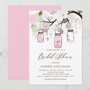 Blush roze en groene Mason Jars Vrijgezellenfeest Kaart