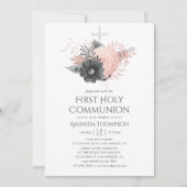 Blush Roze en houtskool Heilige Communie Kaart (Voorkant)