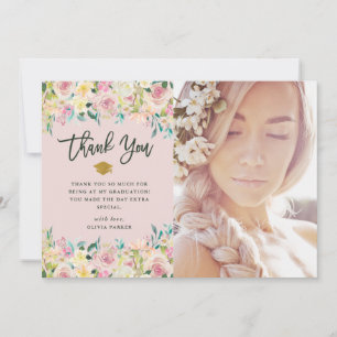 Blush roze en ivoor Floral   Foto Afstuderen Bedankkaart