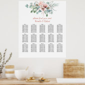 Blush roze en Ivory Floral Seating Chart Poster (Keuken)