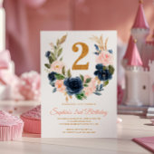 Blush roze en Navy Blue Floral 2e verjaardag Kaart