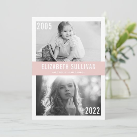 Blush roze en nu klasse van 2022 Afstuderen Aankondiging (Staand voorkant)
