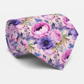Blush Roze en Paarse Violette Bloemen Bloemen Stropdas (Opgerold)