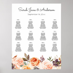 Blush roze en peach Floral Wedding Seating Chart Poster