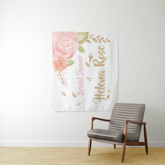 Blush Roze en Perzikse Rozen Bridal bruiloft achte Wandkleed (In situ)