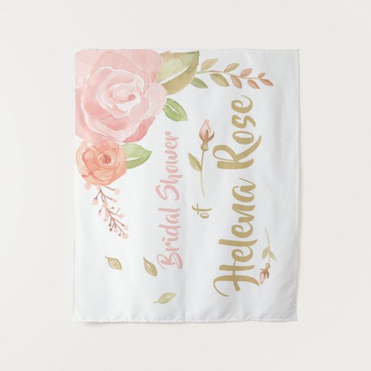 Blush Roze en Perzikse Rozen Bridal bruiloft achte Wandkleed (Voorkant)